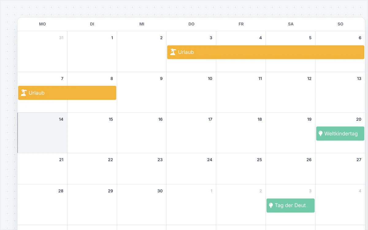 Abwesenheitskalender des Teams mit Urlaub, Krankheit und Homeoffice je Person