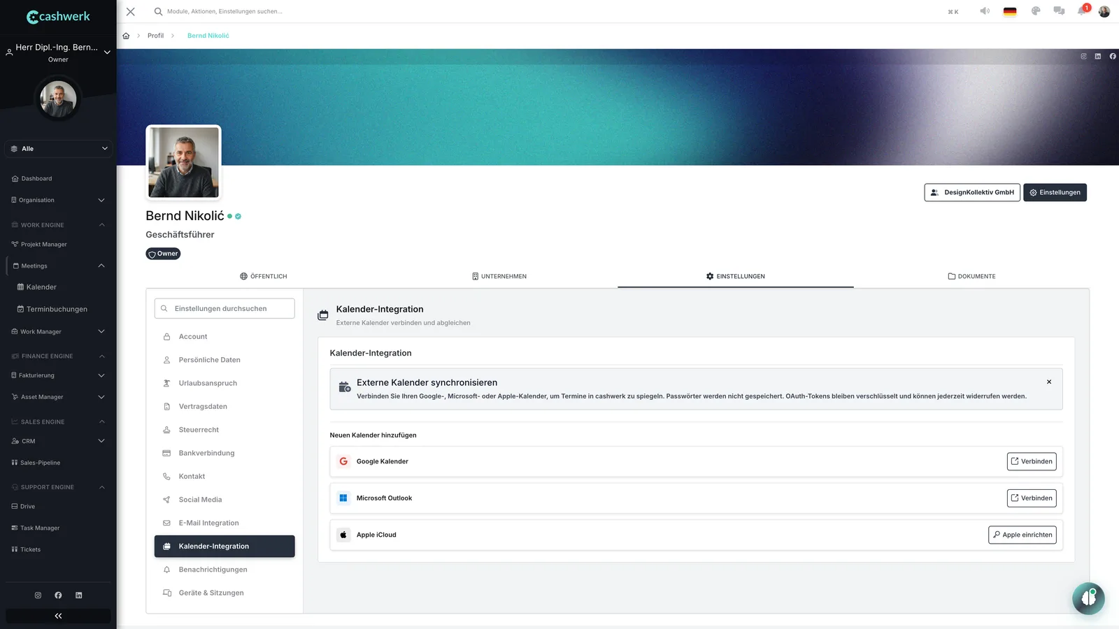 Kalender-Integration mit Google Kalender, Microsoft Outlook und Apple iCloud zum Verbinden