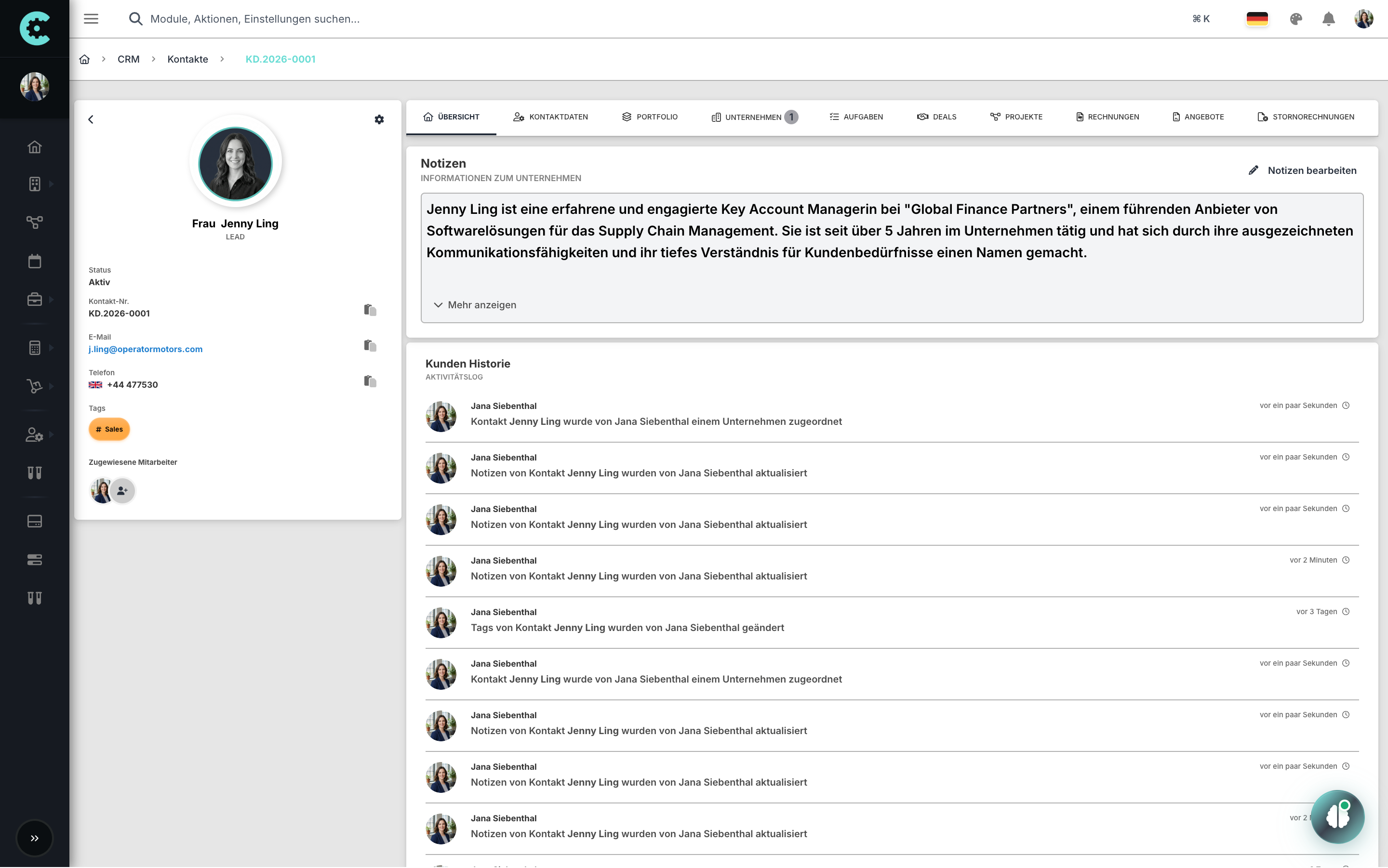 CRM Kontaktübersicht