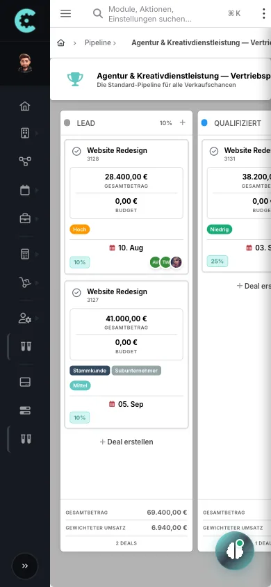 Sales Pipeline auf dem Smartphone